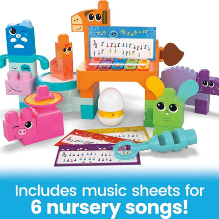 MEGA BLOKS Fisher-Price Sensory Building Toys Playset, Musical Farm Band with 40 Toddler Blocks and 6 Music Sheets, Kids Age 1+ Years, HPB46