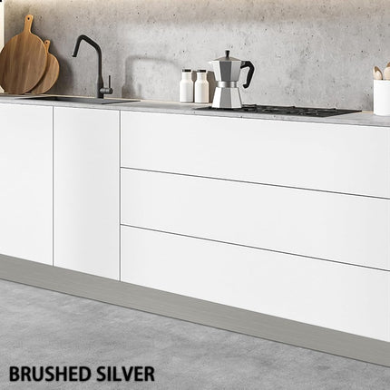 Stainless Steel Kick Plate, Peel and Stick Kickplate Base Cover, Baseboard Molding Trim for Wall, Door, Kitchen Cupboard, Dishwasher Toe - Anti-Scratch Protection (3m x 10cm, Brushed Silver)