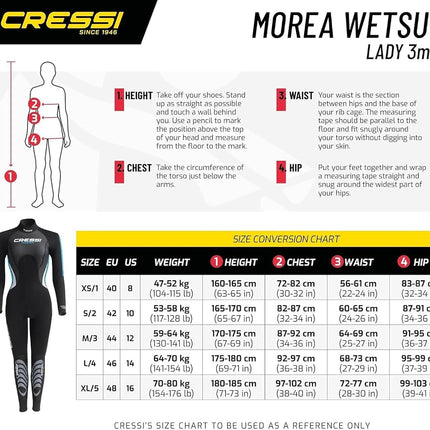 Cressi Women's Lady - All-in-one Cressi Women s Morea 3 mm Neoprene Wetsuit Black Turquoise Large Size 4, Black/Turquoise/Silver, L 4 UK