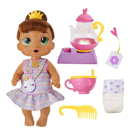 Baby Alive Bubbly Tea Party Sophia Sparkle Doll with Teapot Accessories, Brown Hair, 11 Inches, Toy for 3 Year Old Girls and Boys & Up