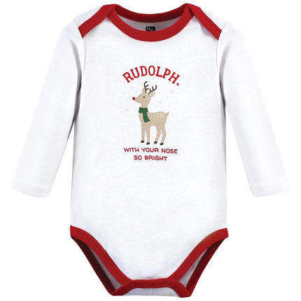 Hudson Baby unisex-baby Cotton Long-sleeve Bodysuits, Rudolph Reindeer, 3-6 Months