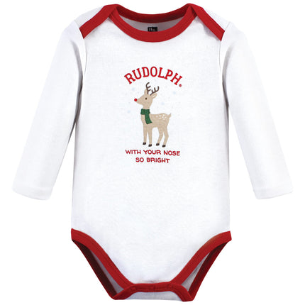 Hudson Baby unisex-baby Cotton Long-sleeve Bodysuits, Rudolph Reindeer, 3-6 Months