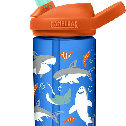CamelBak eddy+ Botella de agua para niños de 14 oz con Tritan Renew – Tapa de pajita, a prueba de fugas cuando está cerrada, Tiburones