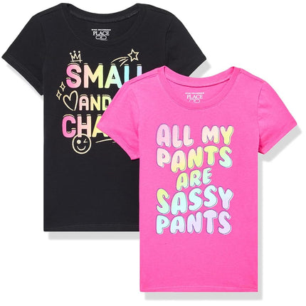 The Children's Place T-shirts graphiques assortis à manches courtes pour bébés filles et tout-petits, lots multiples, Sassy Pants/in Charge, 5T