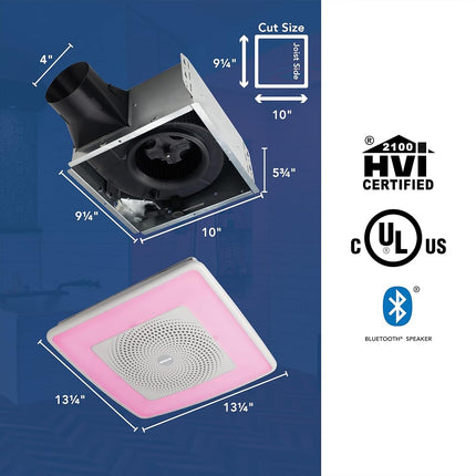ZASTION Broan-NuTone SPK110RGBL ChromaComfort Bathroom Exhaust Fan with Sensonic Bluetooth Speaker and LED Light, White