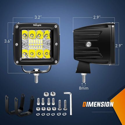Nilight 2PCS 3Inch 42W LED Cubes Upgraded Spot Flood Combo Beam Square LED Pod Light Driving Fog Light for Offroad Pickup Trucks Jeep ATV UTV SUV (14025C-B)