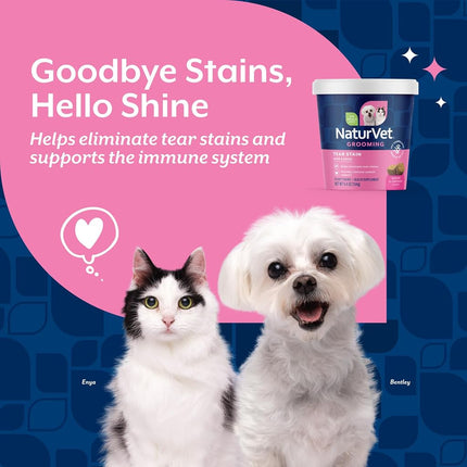 NaturVet – Tear Stain Plus Lutein – Eliminates Unsightly Tear Stains – Enhanced with Cranberry Extract, Marshmallow Root & Oregon Grape Root – for Dogs & Cats – 70 Soft Chews