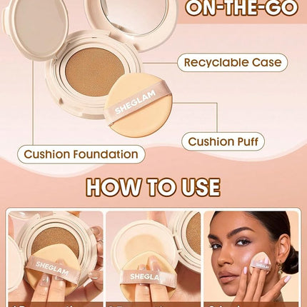 SHEGLAM Lock & Go Long-Lasting Cushion Foundation Soft Matte Weightless Waterproof for Flawless Base Makeup-Buttercream