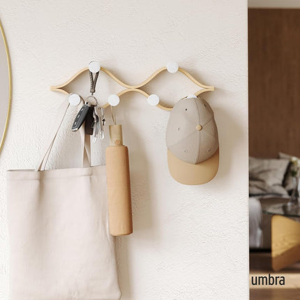 Umbra Montage Coat Rack, Wall Mounted 6 Hooks, White/Natural