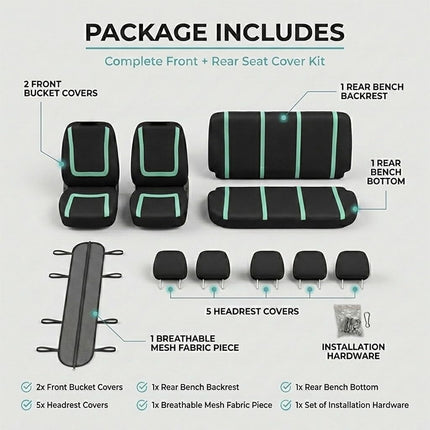 Automotive Seat Covers Mint Universal Fit Unique Flat Cloth fits Most Cars, SUVs, and Trucks (with 4 Detachable Headrests and Solid Bench) FH Group FB032MINT114