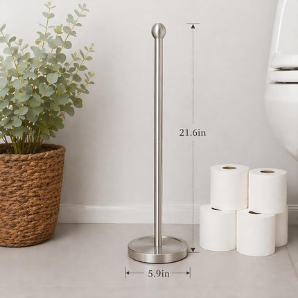 Songtec Toilet Paper Holder Stand with Reserve, Floor Standing Tisse Roll Holder for 4 Rolls, Compact Design Bathroom Toilet Paper Storage - Brushed Nickel