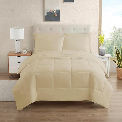 Sweet Home Collection Juego de Edredón de 7 Piezas, Color Sólido, Para Todas las Estaciones, Manta Suave Alternativa de Plumón y Sábanas de Microfibra de Lujo, Beige, Queen