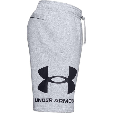 Under Armour Pantalones Cortos de Forro Polar con Logotipo Grande Rival Estándar para Hombre, Gris Mod Claro Jaspeado (011)/Blanco Ónix, Small Tall