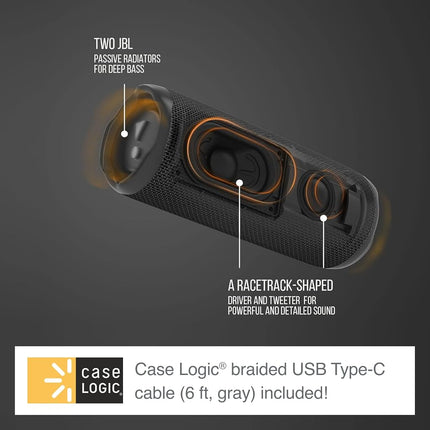 JBL Flip 6 (Red) + Bundle with Case Logic Braided USB Type-C Charge & Sync (6 feet, Gray)