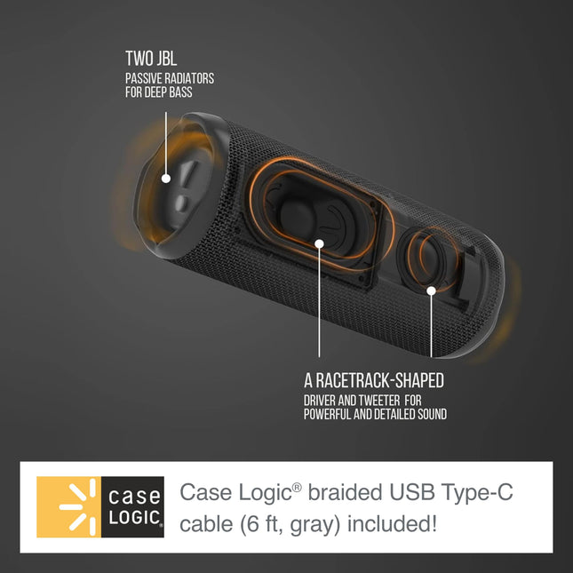JBL Flip 6 (Red) + Bundle with Case Logic Braided USB Type-C Charge & Sync (6 feet, Gray)