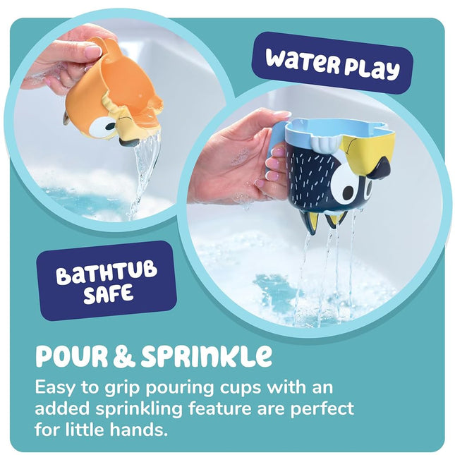 Toomies Bluey's Family Pourers with Designs Featuring Chilli, Bandit, Bingo, and Bluey - Nesting, Stacking Cups for Bath Time - Officially Licensed Bluey Toys - Baby Bath Toys for +18 Months