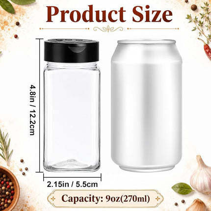 Bekith 16 Pack 9 Oz Plastic Spice Jars Bottles Containers with Black Cap – Perfect for Storing Spice, Herbs and Powders