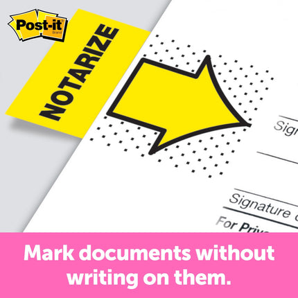 Banderitas Post-it Notarize, 50/dispensador, 2 dispensadores/paquete, 2.54 cm de ancho, amarillo (680-NZ2)