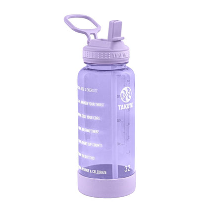 Bouteille d'eau de motivation Takeya avec couvercle à paille et marqueur de temps (950 ml, Violet Vivacity) - Bouteille d'eau étanche sans BPA pour le suivi de l'apport quotidien