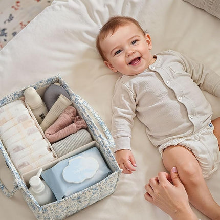 Blissful Diary Baby Diaper Caddy Organizer, Stylish Storage Basket for Newborn Essentials and Diaper Station, Baby Shower and Registry Must-Have, Blue Rose