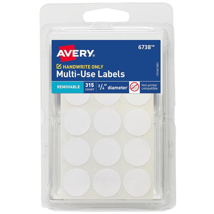 AVERY Removable Multi-Use ID Labels, 0.75" Diameter, White, Handwrite, (6738)