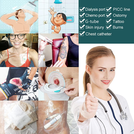 Waterproof Shower Protector | 10x12 Inch Dialysis Catheter Shower Cover Large | Without Glue in The Center for Chest Chemo Port Picc Line PD Peritoneal Dialysis Accessories Bandage (Pack of 14)