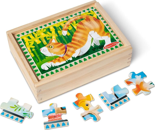 Melissa & Doug 3790 Animaux de compagnie - Lot de 4 puzzles en bois dans une boîte de rangement (48 pièces)