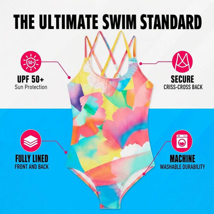 Kanu Surf Girls Reese UPF 50+ Beach Sport Criss-Cross One Piece Swimsuit, Solid Red, 12