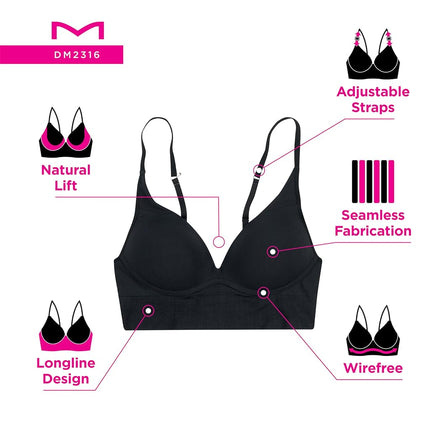 Maidenform Soutien-gorge sans coutures rehausseur pour femme, sans armatures, coupe longue convertible de style débardeur, noir, grande taille