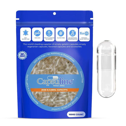 Capsuline Clear Gelatin Empty Capsules Size 0 5000 Count