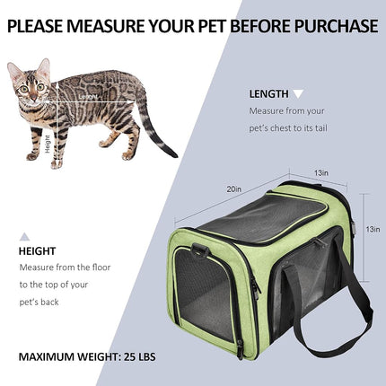 Henkelion Large Cat Carriers Dog Carrier Pet Carrier for Large Cats Dogs Puppies up to 25Lbs, Big Dog Carrier Soft Sided, Collapsible Travel Puppy Carrier - Large - Green