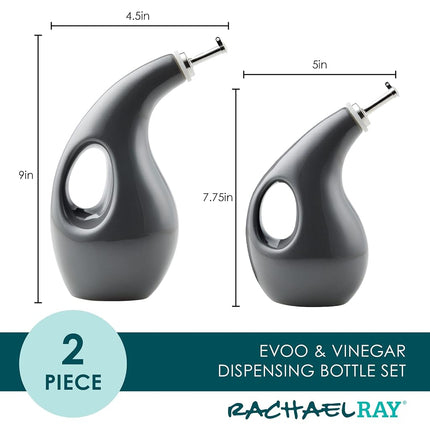 Rachael Ray Vajilla Cerámica Botella Dispensadora de Aceite de Oliva Virgen Extra y Vinagre, Juego de 2 Piezas, Gris