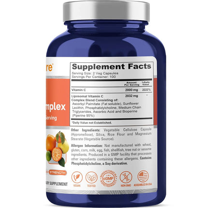 Liposomal Vitamin C 2032mg - 200 Veggie Capsules with BioPerine - High Absorption Ascorbic Acid - Supports Healthy Immune Function and Normal Antioxidant Activity.* High Dose Fat Soluble Supplement