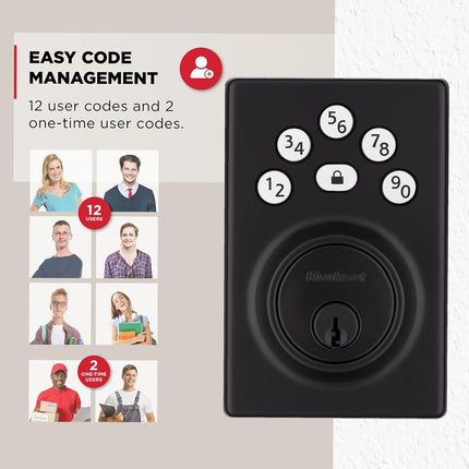 Kwikset Powerbolt 240 5-Button Keypad Matte Black Contemporary Electronic Deadbolt Door Lock, Featuring Convenient Keyless Entry, Customizable User Codes and Auto Locking
