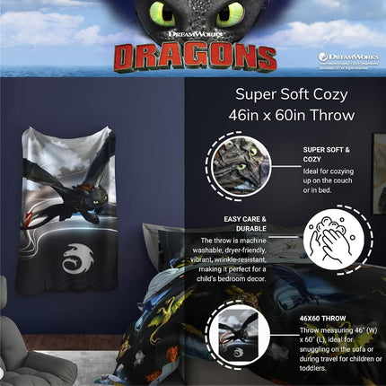 Franco How to Train Your Dragon Toothless Kids Bedding Super Soft Plush Cozy Throw, 46 in x 60 in, (Officially Licensed Product)