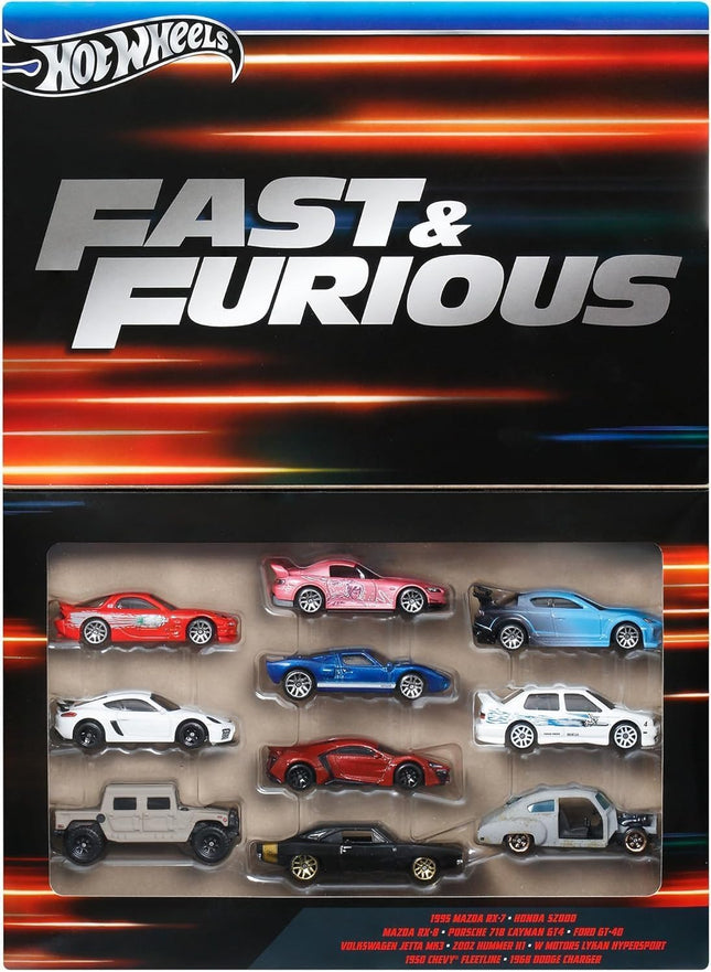Hot Wheels 10-Pack Fast & Furious HVX27 Car Toy, Miniature Car Toy, for Kids Ages 3+ and Multicolor