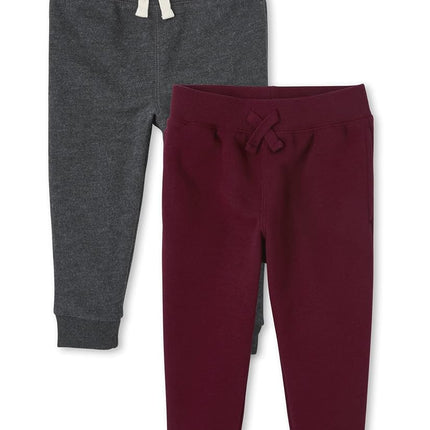 The Children's Place Baby 2 Pack and Toddler Boys Active Fleece Jogger Pants, Redwod/Obsidian, 5T