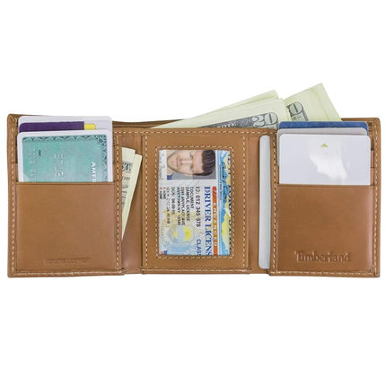 Portefeuille en cuir à trois volets Timberland pour homme avec fenêtre d'identification, Fauve (Cloudy), Taille unique