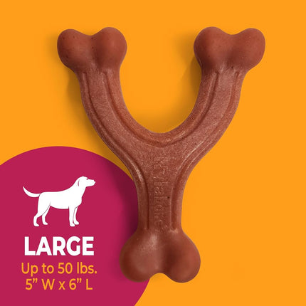 Nylabone Wishbone Strong Dog Chew Toy Made with Real Bacon, Durable Chew Bones for Aggressive Chewers, Lasting Flavour to Keep Dogs Busy, Toys for Large Dogs
