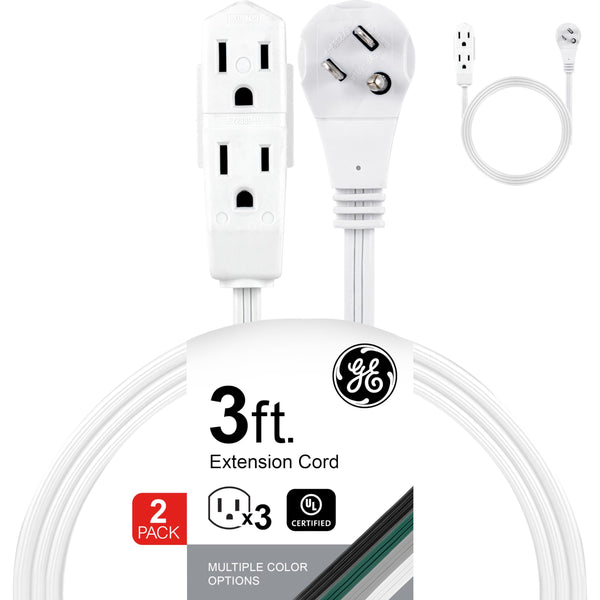 GE Indoor Extension Cord, 3 Ft Power Cable Outlet,