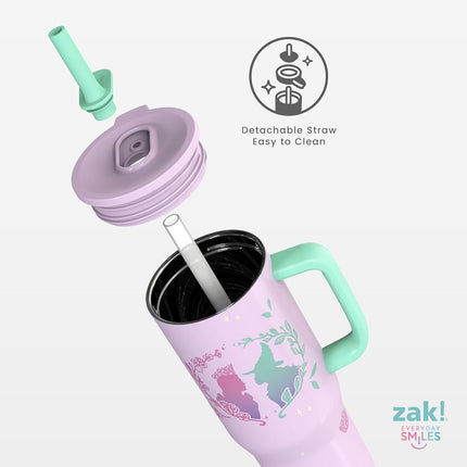 Zak Designs Wicked: for Good Sutton Travel Tumbler for On The Go, 30oz Stainless Steel with Vacuum Insulation, Silicone Straw, and Carry Handle for Cold Drinks (Glinda and Elphaba)
