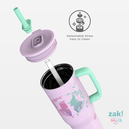 Zak Designs Wicked: vaso de viaje Sutton para llevar, 887 ml, acero inoxidable con aislamiento al vacío, pajita de silicona y asa de transporte para bebidas frías (Glinda y Elphaba)