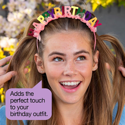 Scunci by Conair Birthday headband- Birthday girl head band- Birthday gifts for women or girls - Bright colors w/tulle - 1 Count