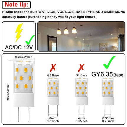 TAIYALOO Bombilla LED GY6.35 5W Equivalente a Bombilla Halógena de Base Bipin 50W, AC/DC 12V Blanco Cálido 3000K para Lámpara Colgante, Araña, Lámpara de Escritorio, Luces de Acento, Iluminación de Paisaje, No Regulable (Paquete de 4)