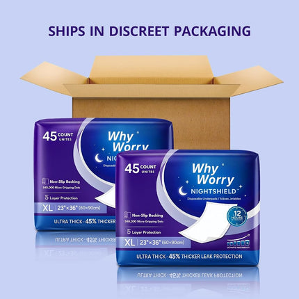 WhyWorry NightShield Disposable Incontinence Bed Pads, 60x90 cm, 45 Count