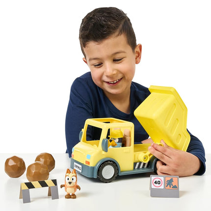 Bluey Dump Truck, With Load and Unload Feature, Get Some Work Done With Exclusive Hard-Hat and Muddy Bingo,