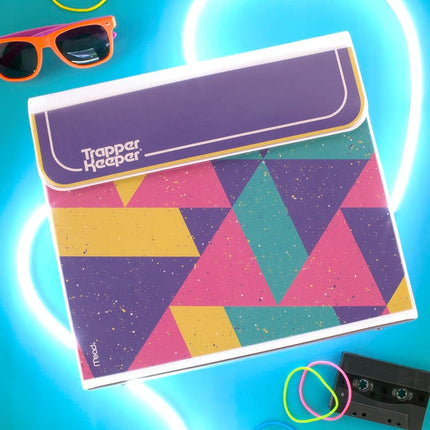 Trapper Keeper Binder, Retro Design, 1 Inch Binder Includes 2 Folders and Extra Pocket, Metal Rings and Spring Clip, Secure Storage, Colour Block, Mead School Supplies (260038FN-ECM)