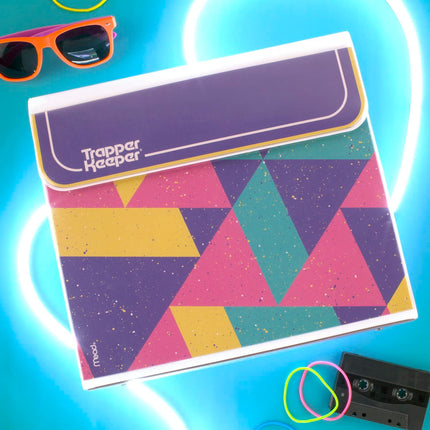 Trapper Keeper Binder, Retro Design, 1 Inch Binder Includes 2 Folders and Extra Pocket, Metal Rings and Spring Clip, Secure Storage, Colour Block, Mead School Supplies (260038FN-ECM)