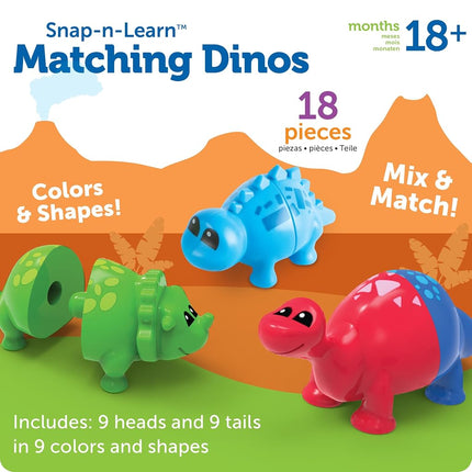 Learning Resources Snap-n-Learn Matching Dinos, Ages 18+ Months, Toddler Dinosaur Toy, Colour & Shape Sorter, Develops Fine Motor Skills