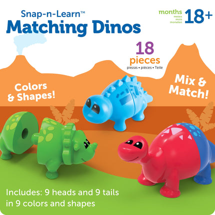 Learning Resources Snap-n-Learn Matching Dinos, Ages 18+ Months, Toddler Dinosaur Toy, Colour & Shape Sorter, Develops Fine Motor Skills
